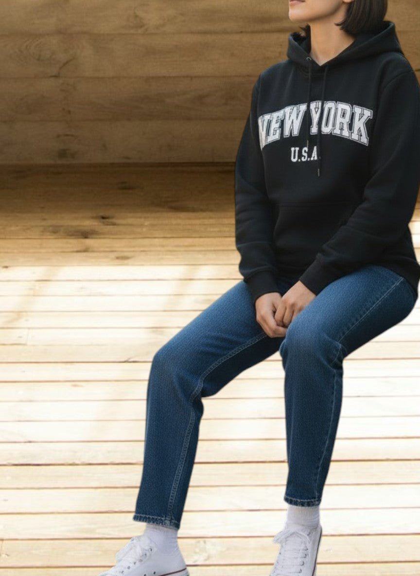 Black New York Fleece Hoody Top - StylePhase SA