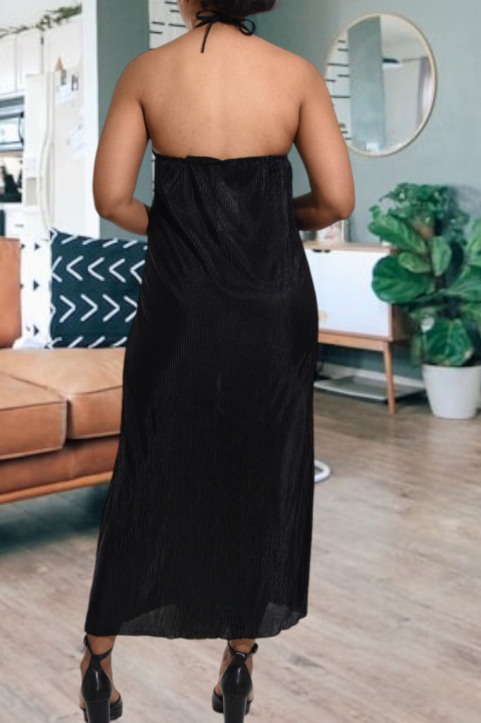 Black Plisse Halter Maxi Dress - StylePhase SA