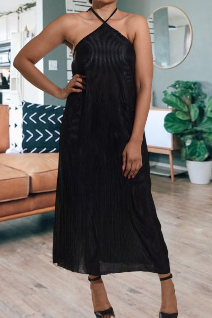 Black Plisse Halter Maxi Dress - StylePhase SA