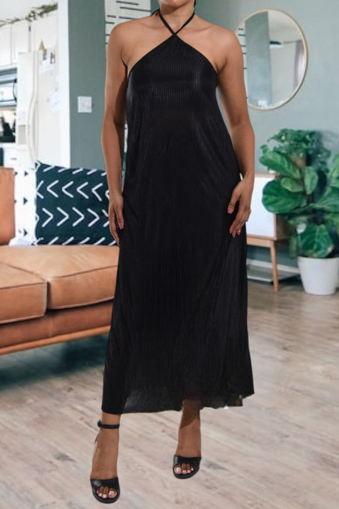 Black Plisse Halter Maxi Dress - StylePhase SA