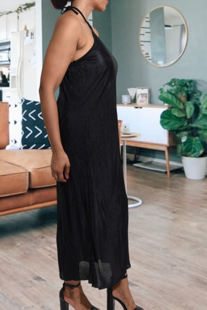 Black Plisse Halter Maxi Dress - StylePhase SA