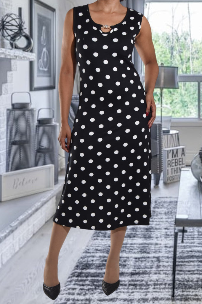 Black Polka Dot Crew Neck Dress - StylePhase SA