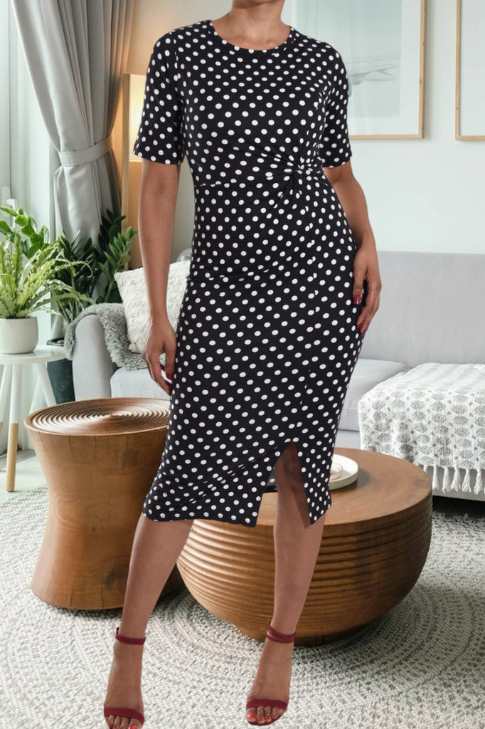 Black Polka Dot Tie Front Dress - StylePhase SA