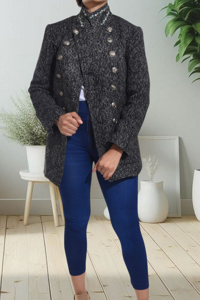 Black Polo Neck Blazer Coat - StylePhase SA