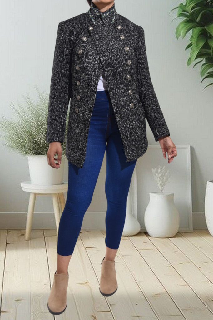 Black Polo Neck Blazer Coat - StylePhase SA