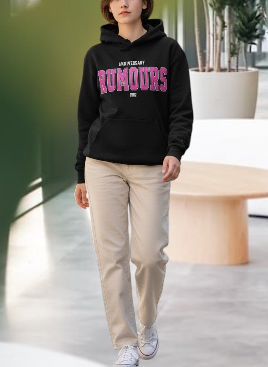 Black Printed Fleece Hoody Top - Rumours - StylePhase SA