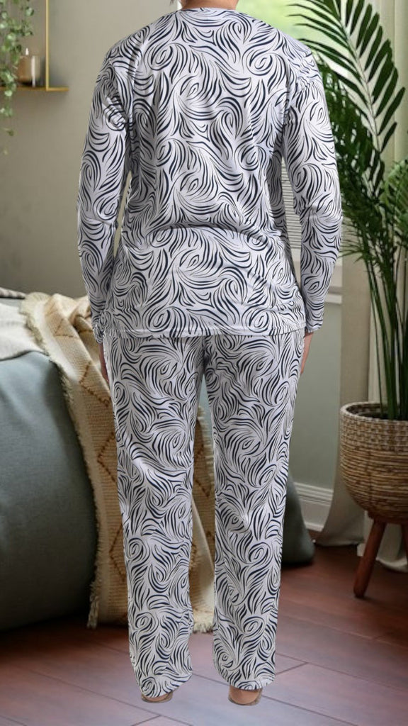 Black Printed Long Pocket Pj Set - StylePhase SA