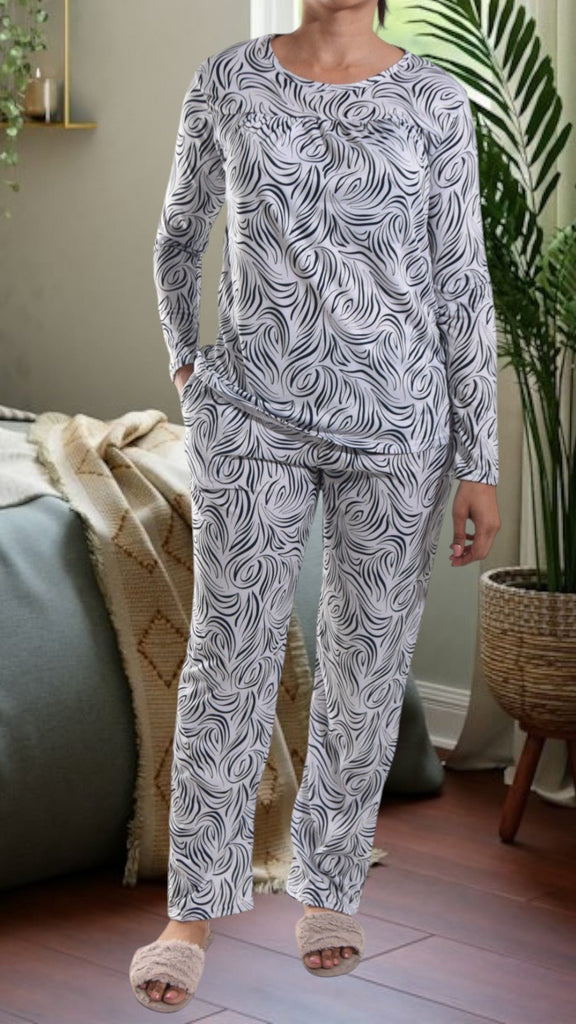 Black Printed Long Pocket Pj Set - StylePhase SA