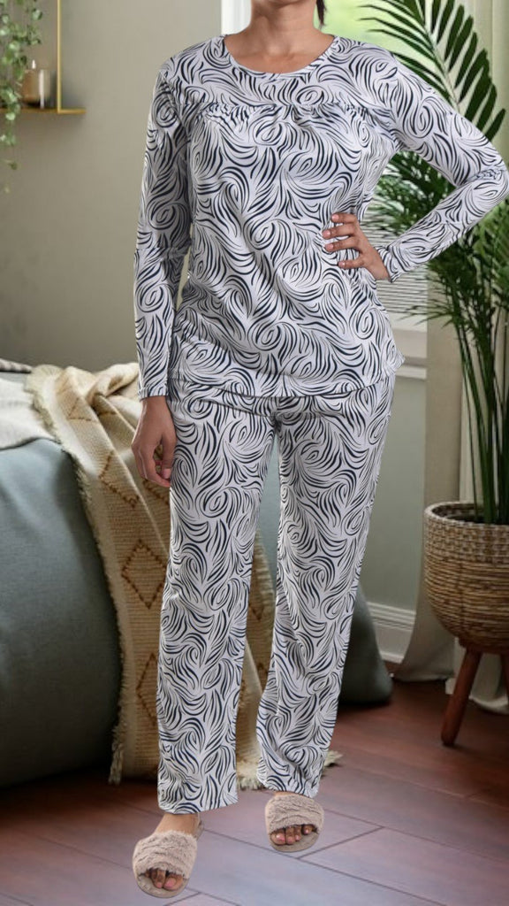 Black Printed Long Pocket Pj Set - StylePhase SA