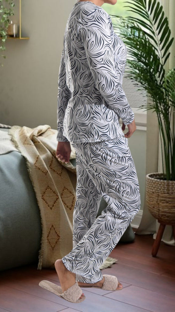 Black Printed Long Pocket Pj Set - StylePhase SA
