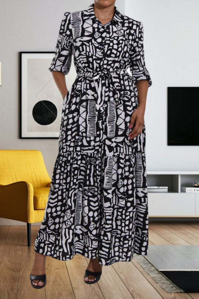 Black Printed Pocket Maxi Dress - StylePhase SA