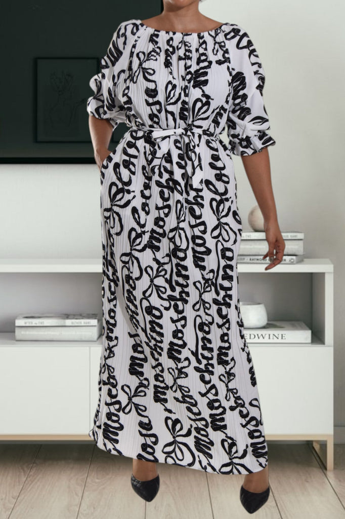 Black Printed Puff Sleeve Pocket Maxi Dress - StylePhase SA