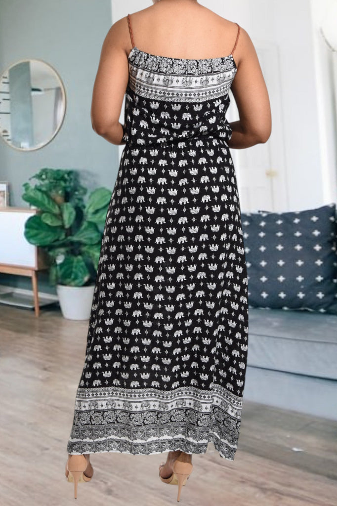 Black Printed Strappy Maxi Tie Dress - StylePhase SA