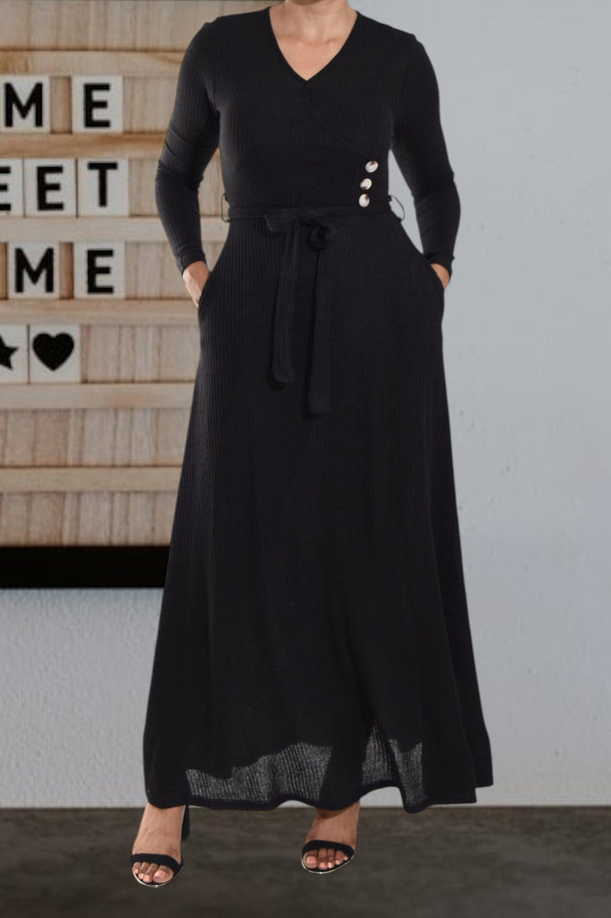 Black Rib Knit Maxi Dress - StylePhase SA