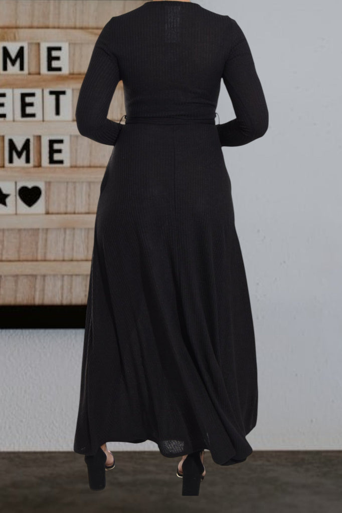 Black Rib Knit Maxi Dress - StylePhase SA