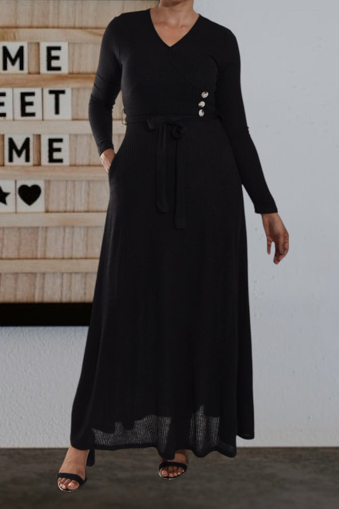 Black Rib Knit Maxi Dress - StylePhase SA