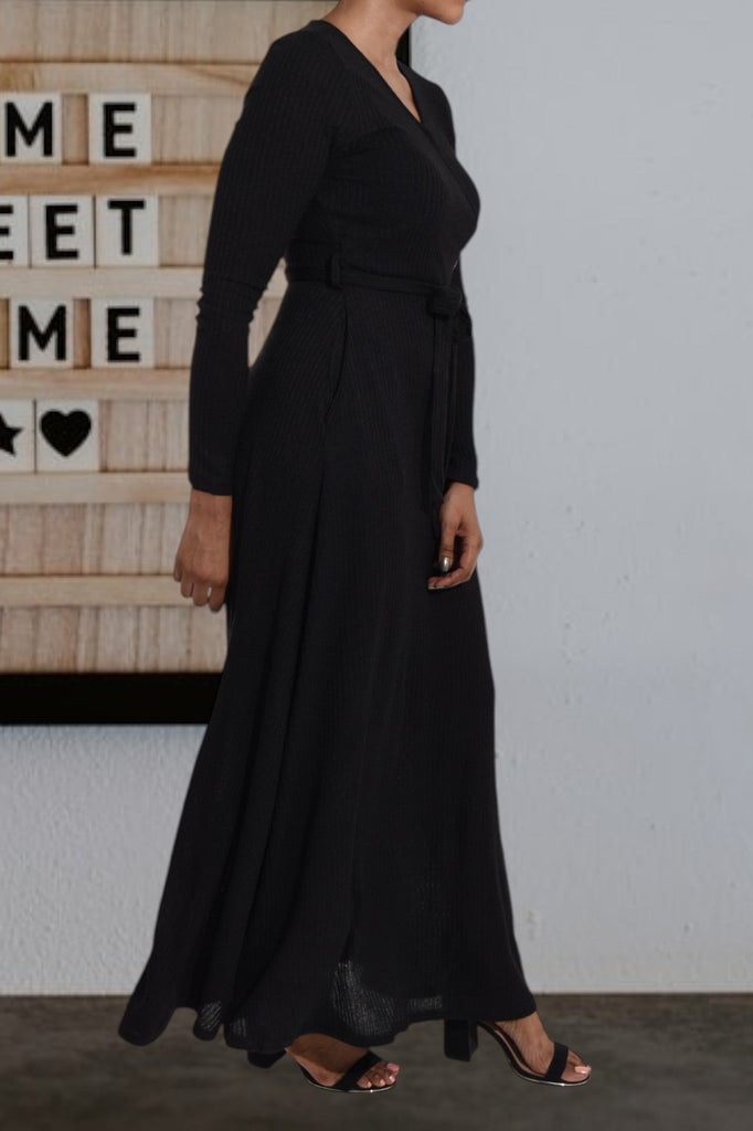 Black Rib Knit Maxi Dress - StylePhase SA