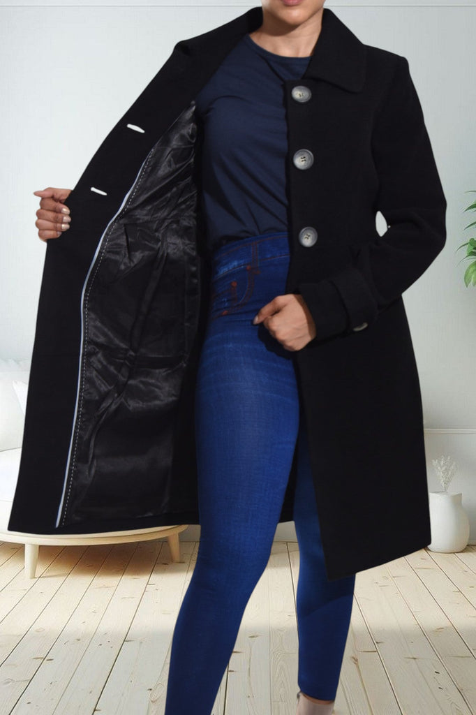 Black Ruffle Melton Coat - StylePhase SA