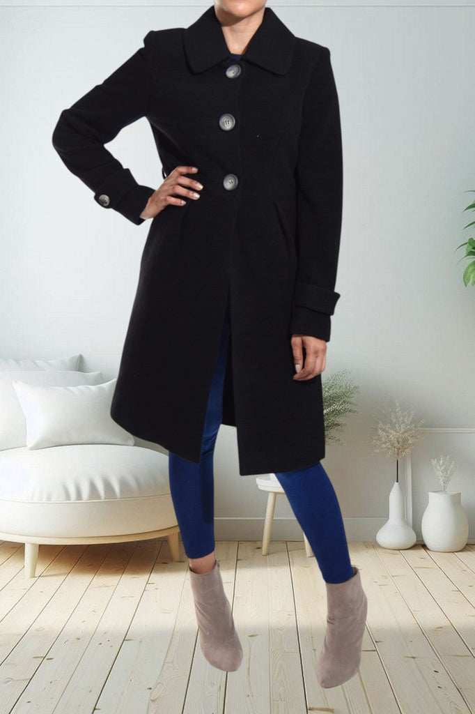 Black Ruffle Melton Coat - StylePhase SA