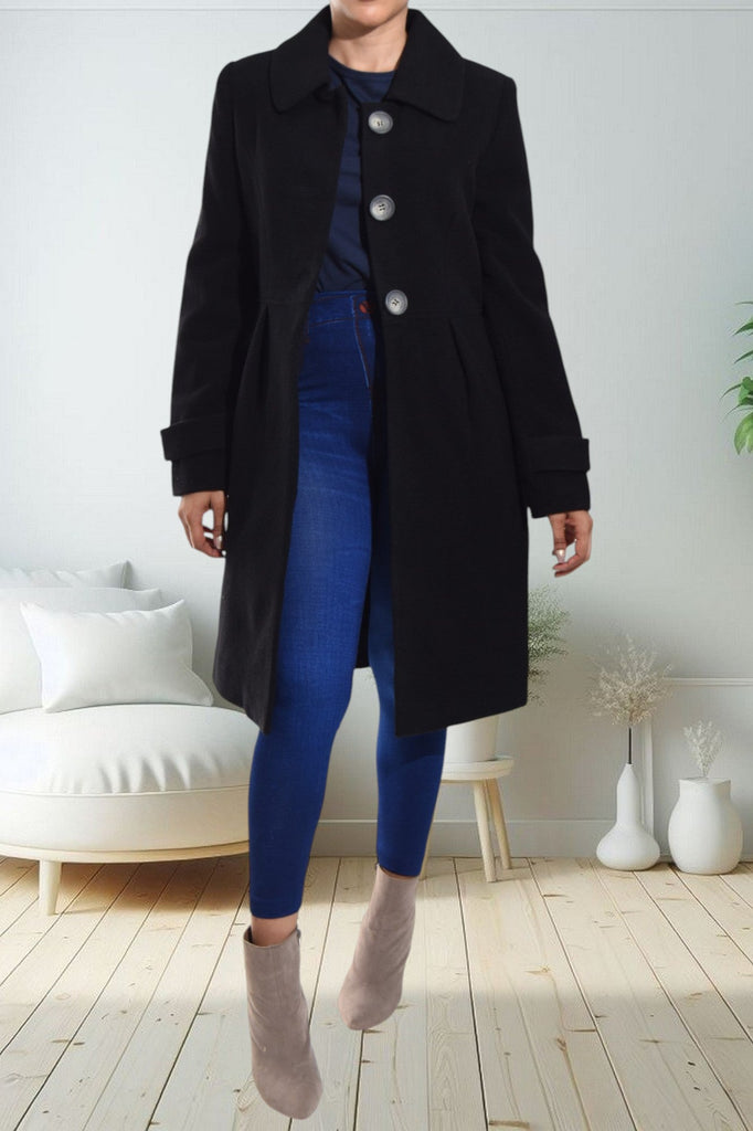 Black Ruffle Melton Coat - StylePhase SA