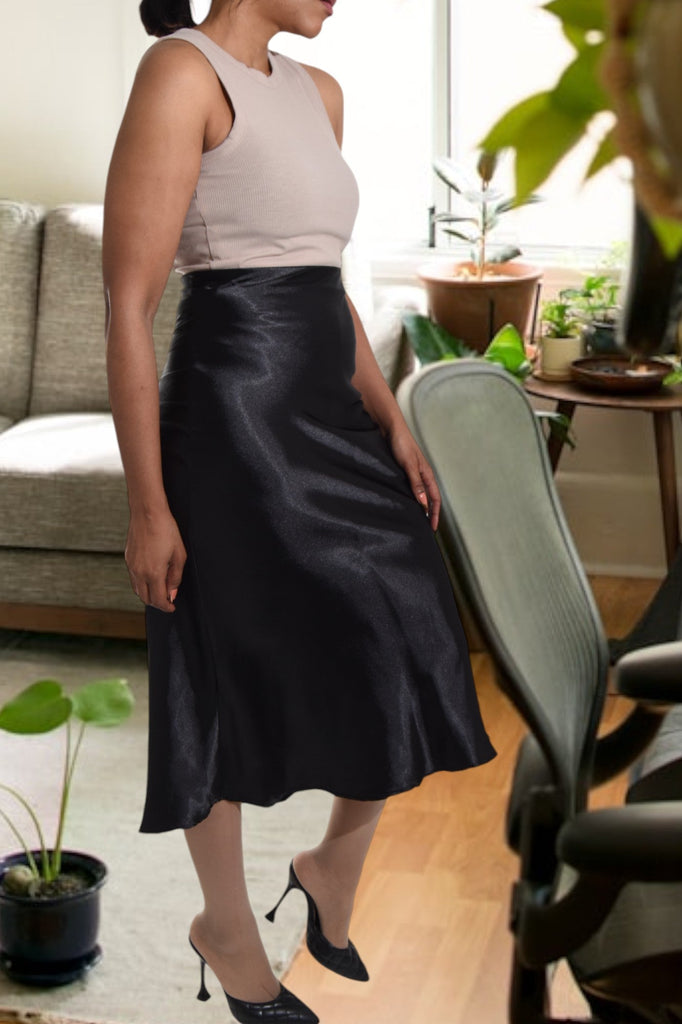 Black Satin Bias Skirt - StylePhase SA