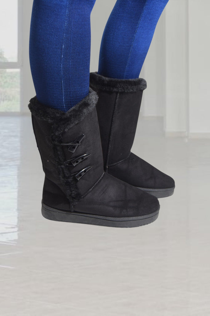 Black Side Button Fur Boots - StylePhase SA