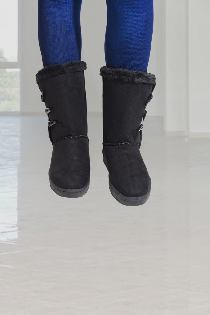 Black Side Button Fur Boots - StylePhase SA