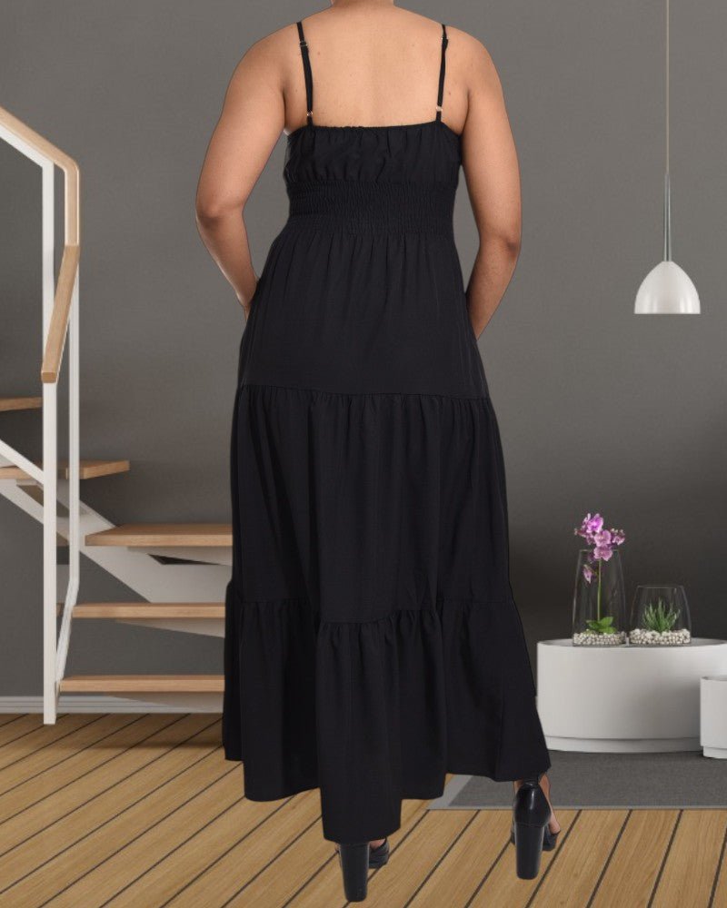 Black Strappy Ruffle Pocket Dress - StylePhase SA