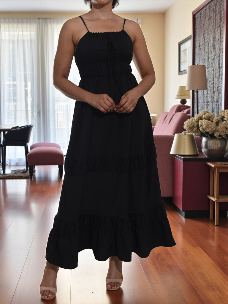 Black Strappy Ruffle Pocket Dress - StylePhase SA