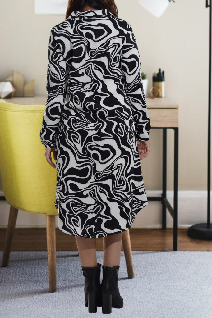 Black Swirl Print Collar Dress - StylePhase SA