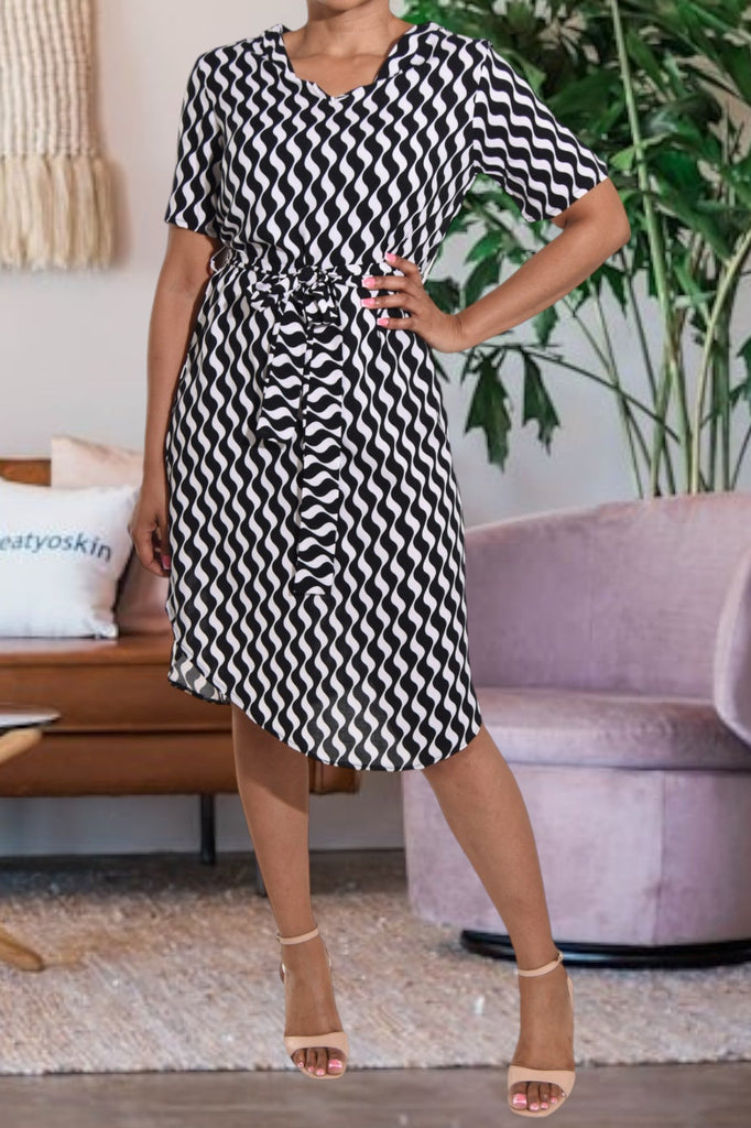 Black Swirl Print Tunic Tie Dress - StylePhase SA