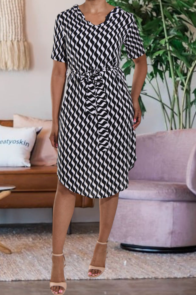 Black Swirl Print Tunic Tie Dress - StylePhase SA