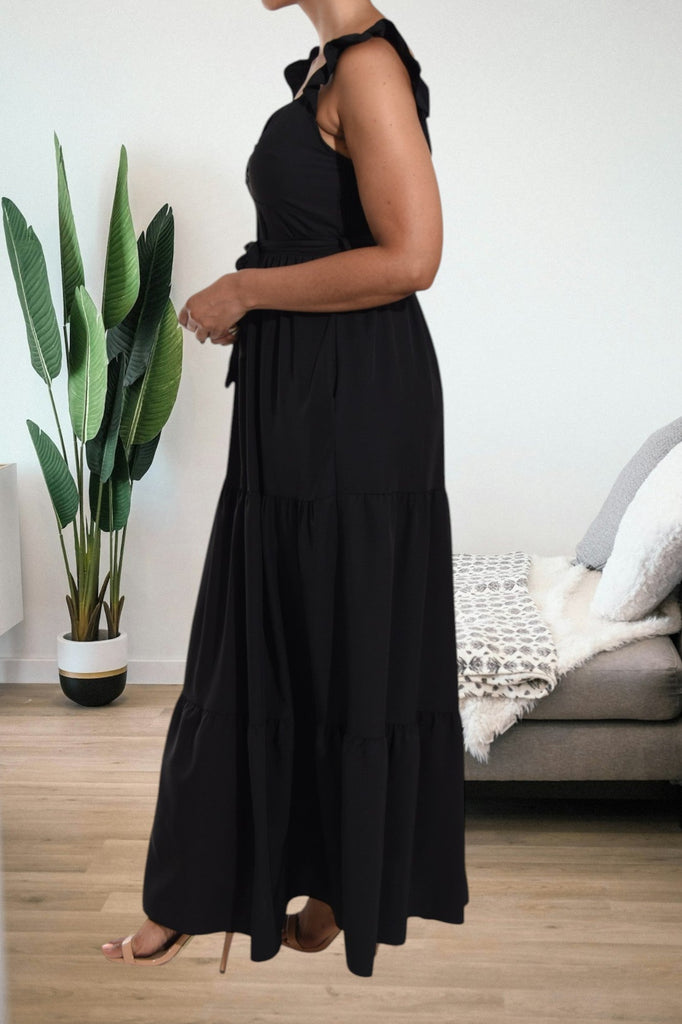 Black Tier Flutter Sleeve Dress - StylePhase SA