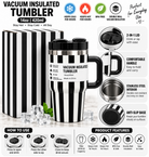 Black and white striped 420ml tumbler with matching box