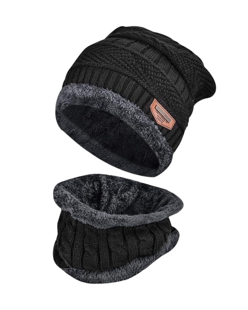 Black Winter Beanie and Scarf Set - StylePhase SA
