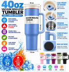 Blue vacuum insulated tumbler with handle and retail box