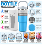 Blue 900ml insulated bottle and packaging