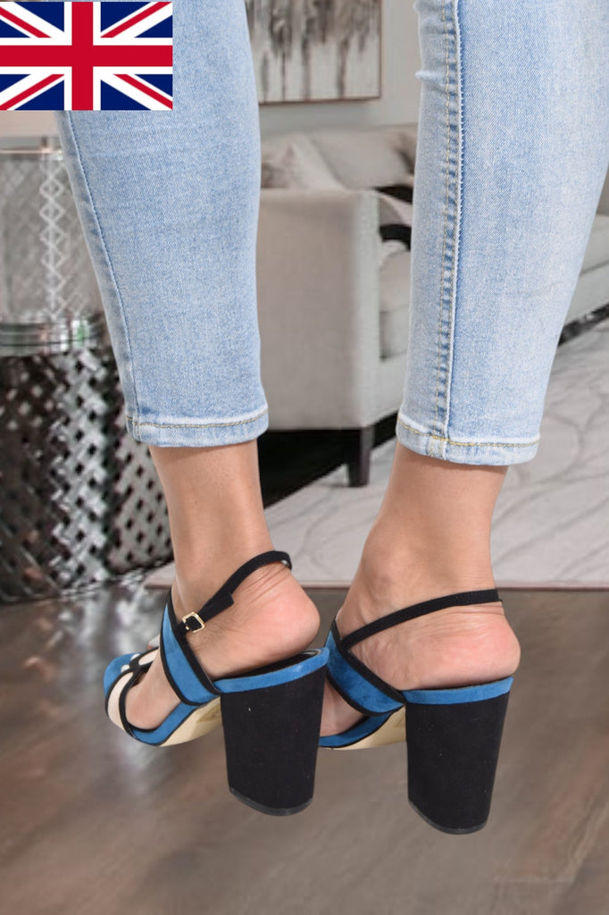 Blue And Cream Oval Trim Block Heel - StylePhase SA