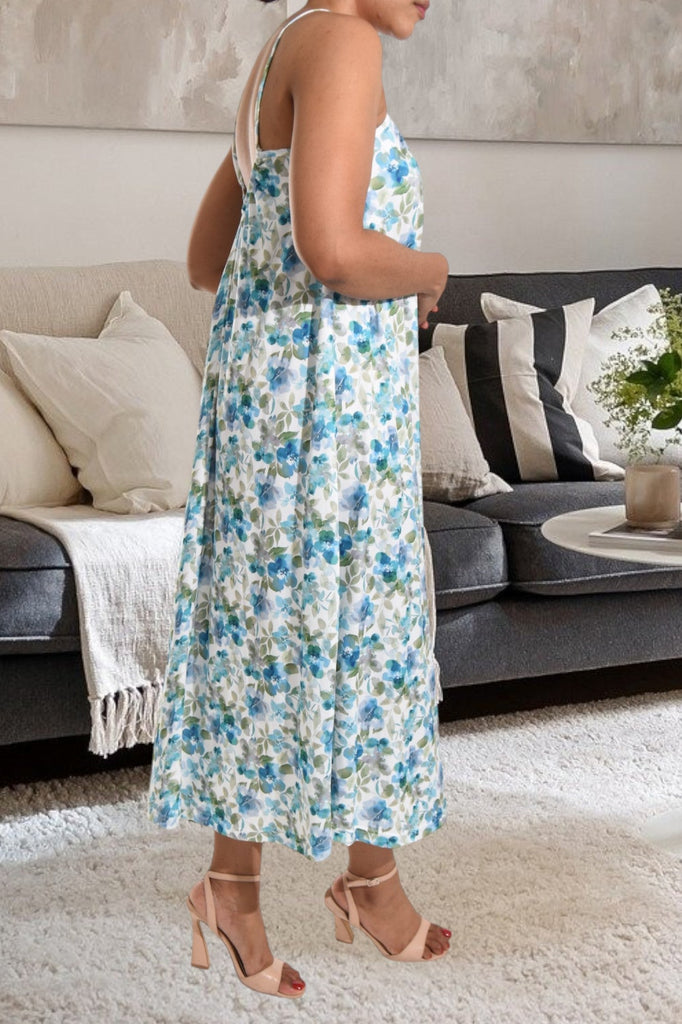 Blue And Green Floral Strappy Maxi Dress - StylePhase SA