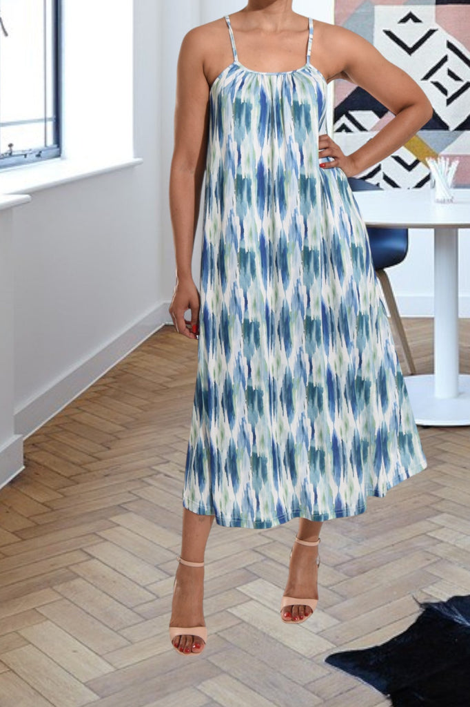 Blue And Green Floral Strappy Maxi Dress - StylePhase SA