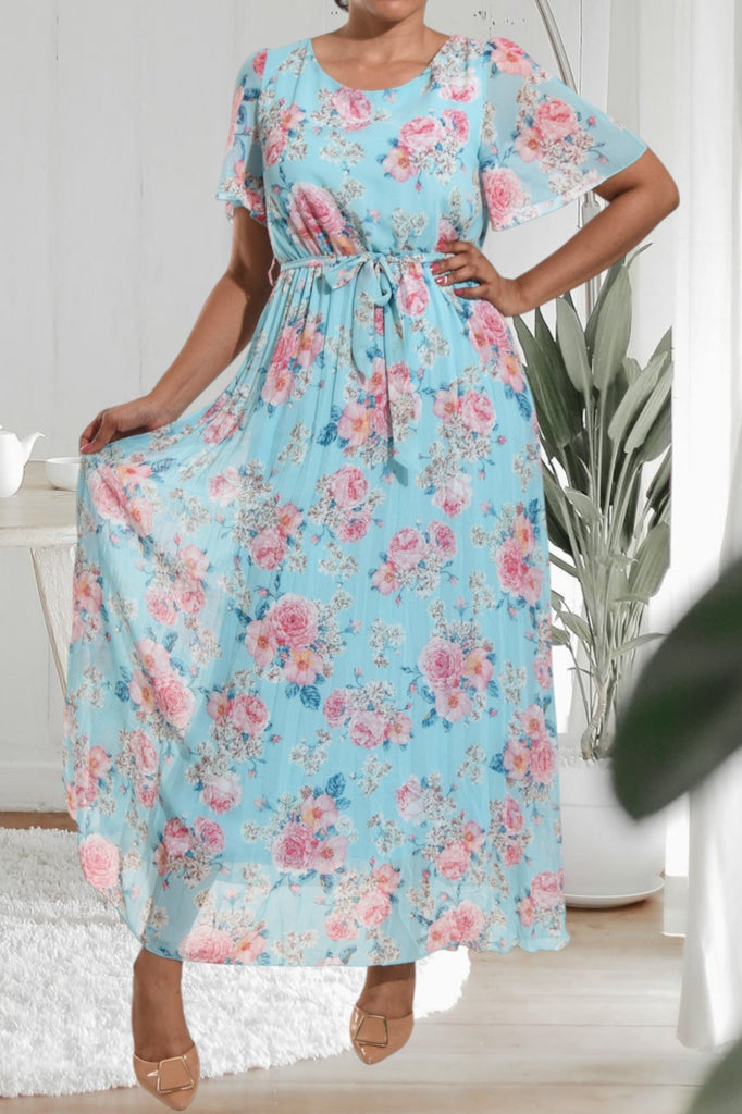 Blue Floral Chiffon Dress - StylePhase SA