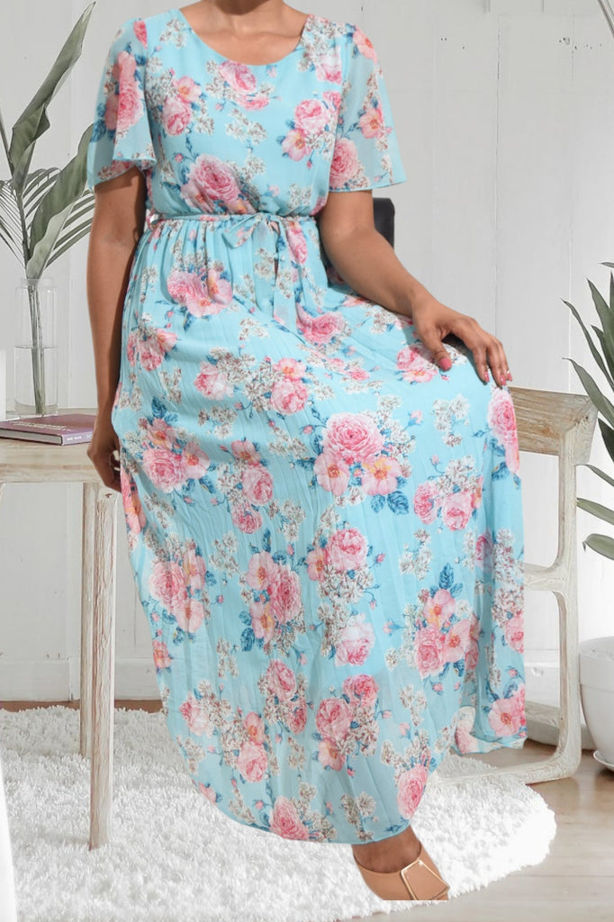 Blue Floral Chiffon Dress - StylePhase SA