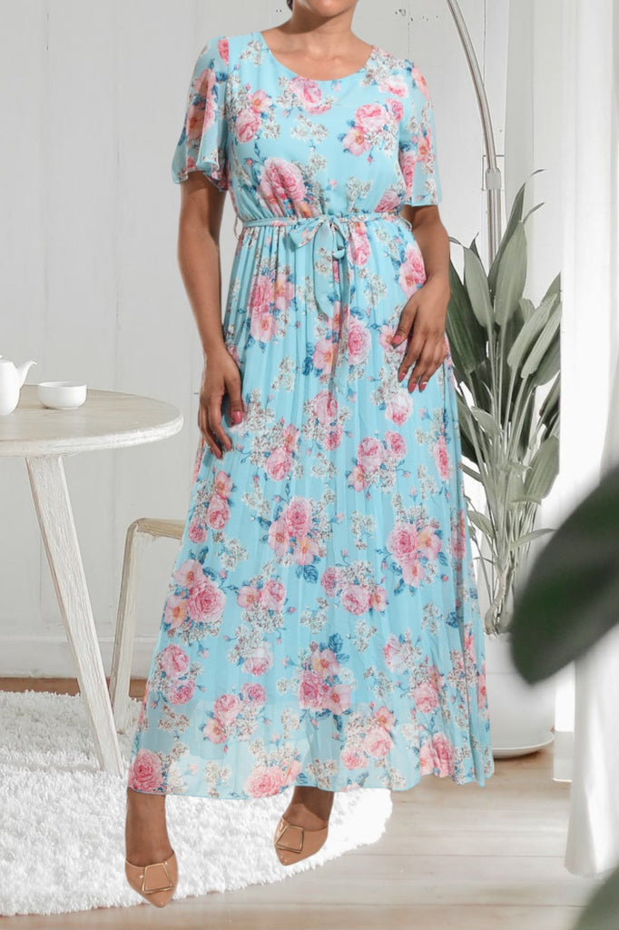 Blue Floral Chiffon Dress - StylePhase SA