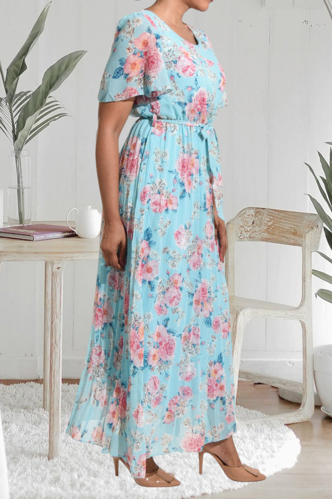 Blue Floral Chiffon Dress - StylePhase SA