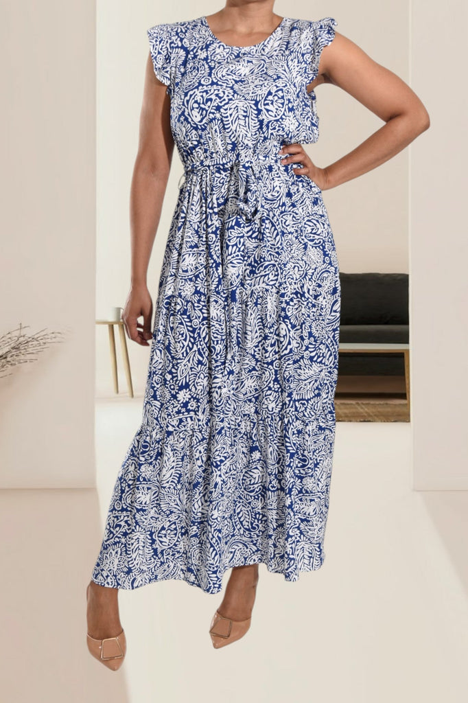 Blue Floral Ruffle Tie Dress - StylePhase SA