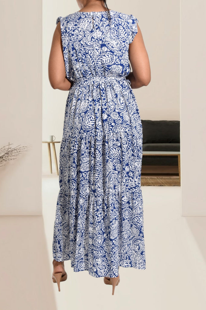 Blue Floral Ruffle Tie Dress - StylePhase SA