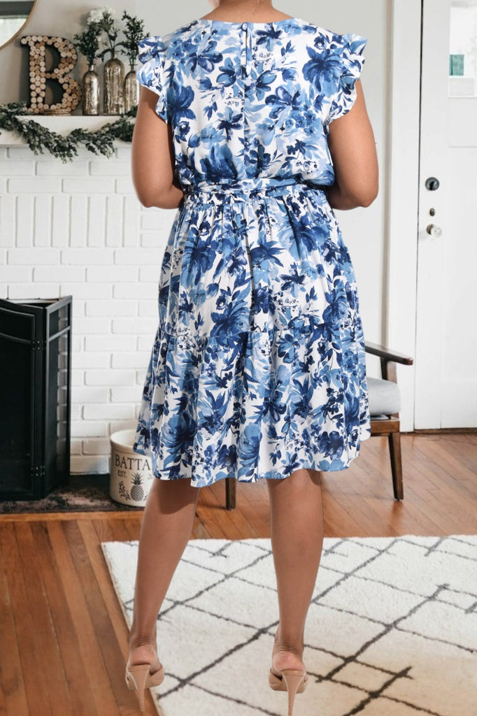 Blue Floral Ruffle Tie Mini Dress - StylePhase SA