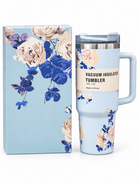 Blue floral 40 oz vacuum insulated tumbler with handle and matching gift box