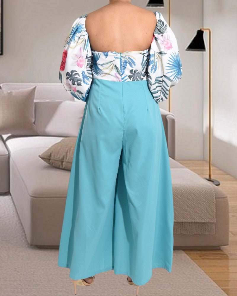 Blue Floral Wide Leg Jumpsuit - StylePhase SA