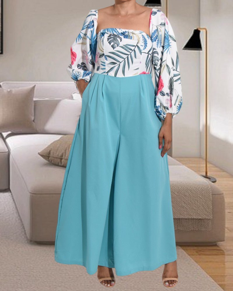 Blue Floral Wide Leg Jumpsuit - StylePhase SA